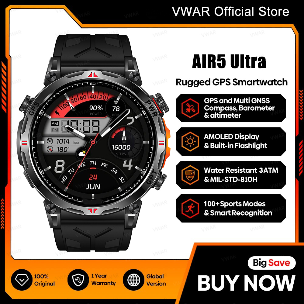 Watch Vs Smartwatch - VWAR Air5 Ultra GPS-Smartwatch, 1,56 Zoll